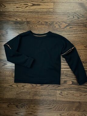 LIME & VINE Black Zip-Sleeve Crewneck Sweatshirt Dress Sz S